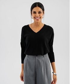 GEMO Pull col V en fine maille fluide femme noir standard