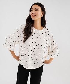 GEMO Blouse manches 34 en maille fluide à pois femme Beige