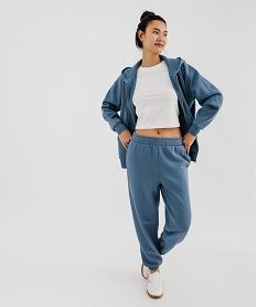 GEMO Sweat zippée à capuche en molleton femme bleu standard