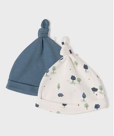 GEMO Bonnet de naissance en jersey avec noeud bébé garçon (lot de 2) blanc standard