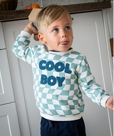 GEMO Sweat à damiers avec inscription en maille bouclette bébé garçon Vert