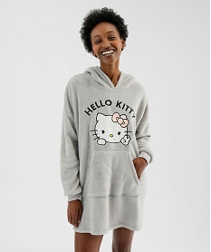 GEMO Chemise de nuit à capuche en maille duveteuse femme - Hello Kitty gris standard
