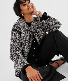 GEMO Veste matelassée à col rond à motifs femme Noir