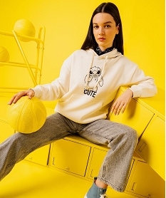 GEMO Sweat à capuche en molleton imprimé devant et dos femme - Stitch beige standard