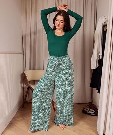 GEMO Bas de pyjama large imprimé en viscose femme vert standard