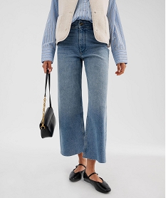 GEMO Jean wide leg cropped en denim délavé femme Bleu