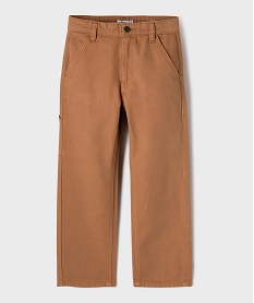 GEMO Pantalon en coton coupe large taille ajustable garçon marron standard