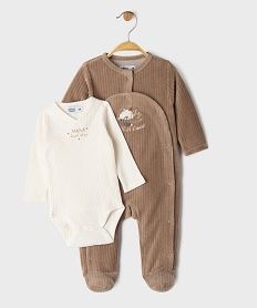 GEMO Ensemble 2 pièces body croisé + pyjama dors-bien en velours bébé Blanc