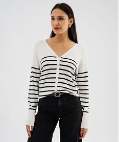 GEMO Gilet rayé en maille fluide et douce femme Beige