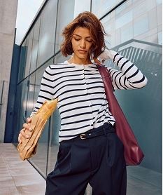 GEMO Gilet rayé en maille fluide et douce femme Blanc