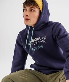 GEMO Sweat à capuche en molleton imprimé devant et dos homme - Rick & Morty Bleu