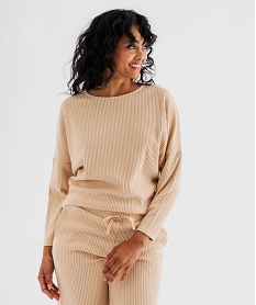 GEMO Haut de pyjama en maille côtelée femme Beige