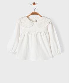 GEMO Tee-shirt manches longues ample à col Claudine en dentelle anglaise bébé fille Blanc