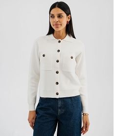 GEMO Cardigan à col polo avec poches poitrine femme Beige