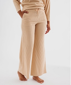 GEMO Bas de pyjama large en maille côtelée extra douce femme Brun