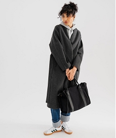 GEMO Manteau long croisé avec ceinture à nouer femme Gris