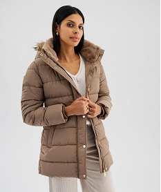 GEMO Doudoune mi-longue à capuche femme Brun