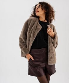 GEMO Manteau court en fourrure imitation femme Brun