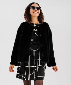 GEMO Manteau court en fourrure imitation femme noir standard