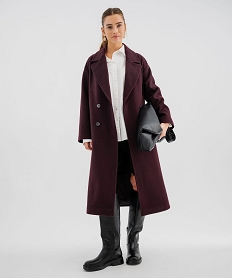 GEMO Manteau long croisé à double boutonnage et col femme Violet