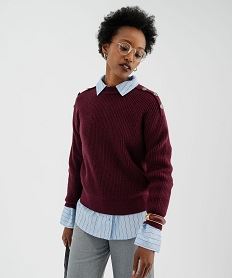 GEMO Pull en grosse maille à boutons décoratifs femme violet standard