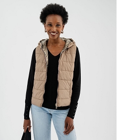 GEMO Doudoune sans manches réversible à capuche femme Beige