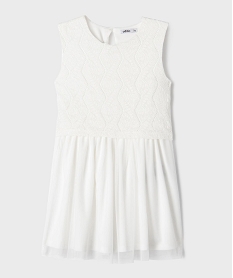 GEMO Robe de cérémonie en dentelle et tulle fille blanc vif