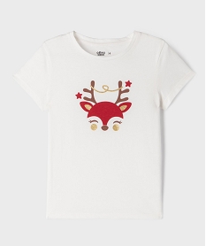 GEMO Tee-shirt manches courtes spécial Noël fille Blanc