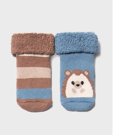 GEMO Bottons en coton avec intérieur bouclette motif hérisson bébé (lot de 2) bleu standard