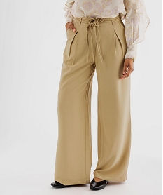 GEMO Pantalon large et fluide avec liens à nouer femme Beige