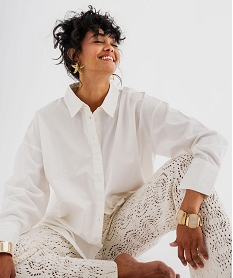 GEMO Pantalon en maille ajourée façon crochet femme blanc standard