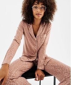 GEMO Pyjama deux pièces en viscose femme : chemise et pantalon beige taupe