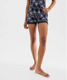 GEMO Short de pyjama en maille fluide avec bas en dentelle femme Bleu