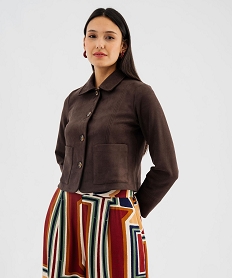 GEMO Veste courte en velours peau de pêche femme Brun