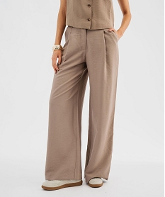 GEMO Pantalon fluide coupe large à pinces femme Brun