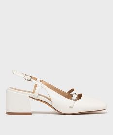 GEMO Escarpins talon ouvert et bout carré femme - Follow Me blanc standard