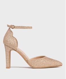 GEMO Escarpins pailletés à talon haut et bride cheville femme - Valentina Baldano Jaune