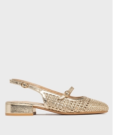 GEMO Escarpins slingback à talon plat et tige ajourée femme dore