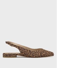 GEMO Escarpins slingback à motif léopard et talon plat femme - Follow Me Brun