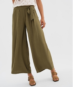 GEMO Pantalon large et fluide à taille élastiquée et liens à nouer femme kaki standard