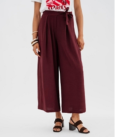 GEMO Pantalon large et fluide à taille élastiquée et liens à nouer femme Rouge