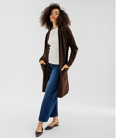 GEMO Gilet long ouvert femme marron fonce