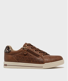 GEMO Baskets basses de ville avec zip lacets et détails girly femme Brun