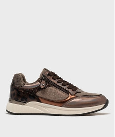 GEMO Baskets de ville tige basse à détails brillants femme Brun