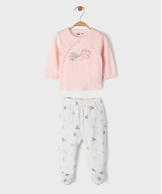GEMO Pyjama 2 pièces en velours à motifs oiseaux bébé fille Blanc