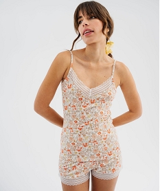 GEMO Haut de pyjama à fines bretelles et dentelle femme blanc standard