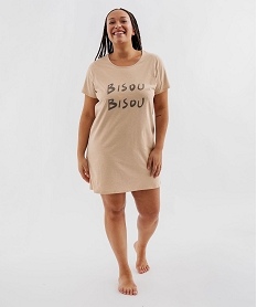 GEMO Chemise de nuit manches courtes avec inscription femme grande taille Beige