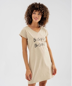 GEMO Chemise de nuit forme tee-shirt manches courtes femme beige chine