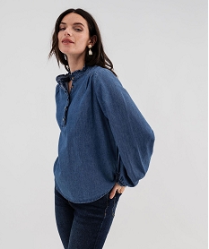 GEMO Blouse en denim avec fronces femme bleu standard
