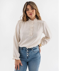 GEMO Blouse manches longues en flanelle de coton femme Beige